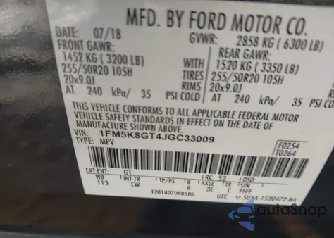 2018 Ford Explorer Sport z USA, uszkodzony, nr VIN 1FM5K8GT4JGC33009